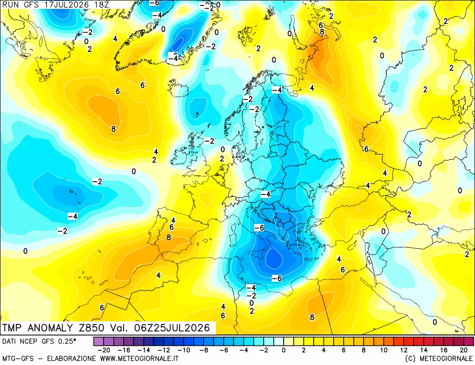 mappa 850 hPa Temp Anomaly vs Cli.No 1981-2010