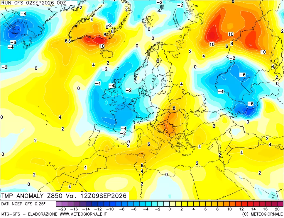 mappa 850 hPa Temp Anomaly vs Cli.No 1981-2010