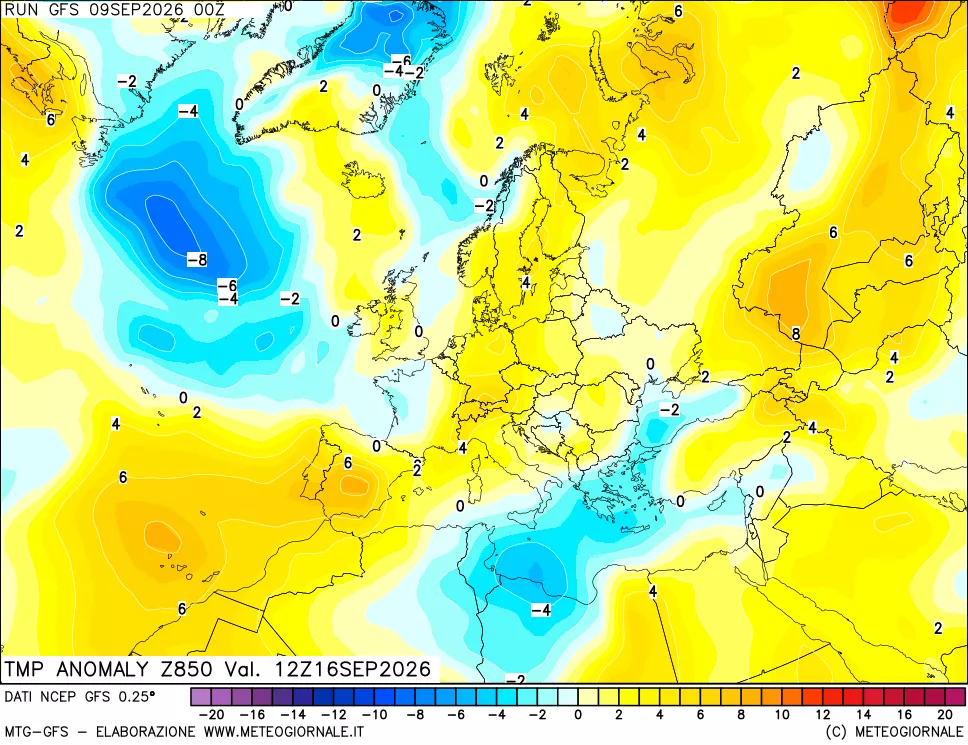 mappa 850 hPa Temp Anomaly vs Cli.No 1981-2010