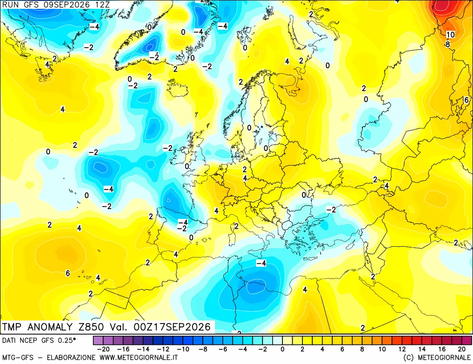 mappa 850 hPa Temp Anomaly vs Cli.No 1981-2010