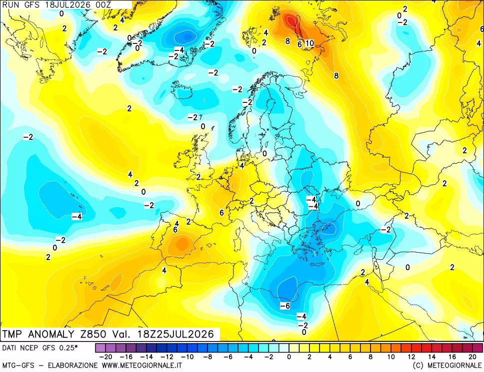 mappa 850 hPa Temp Anomaly vs Cli.No 1981-2010