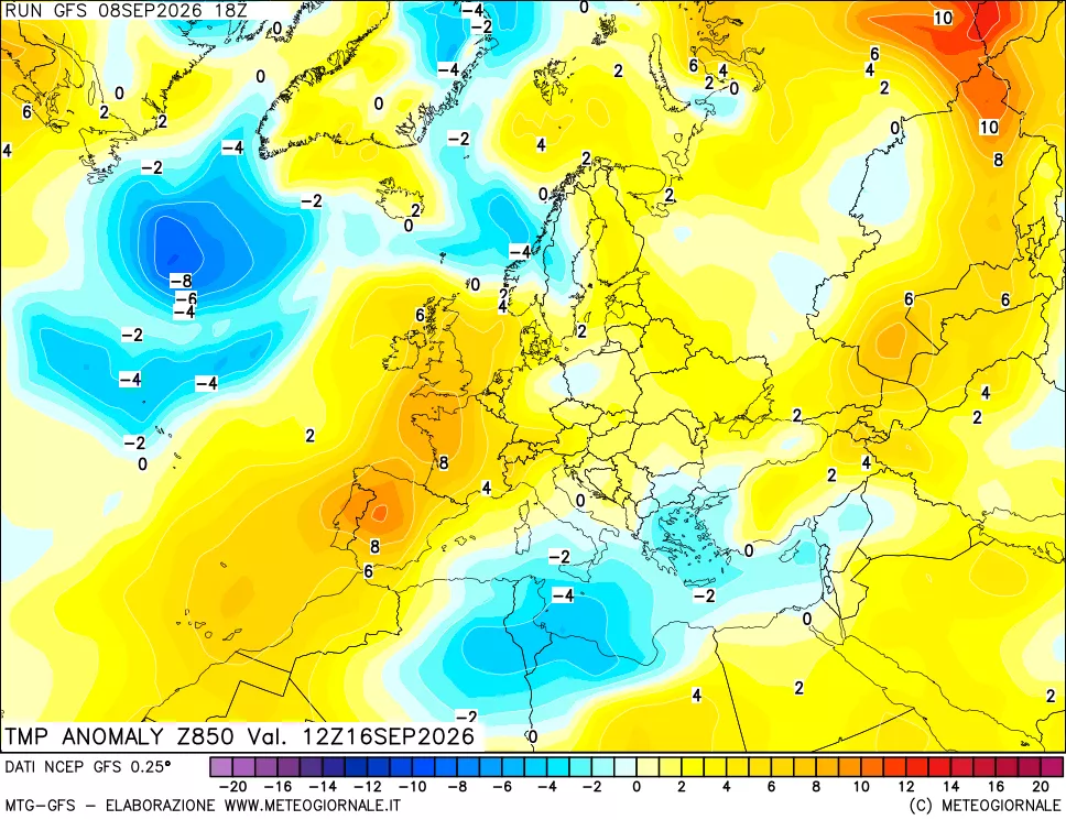 mappa 850 hPa Temp Anomaly vs Cli.No 1981-2010