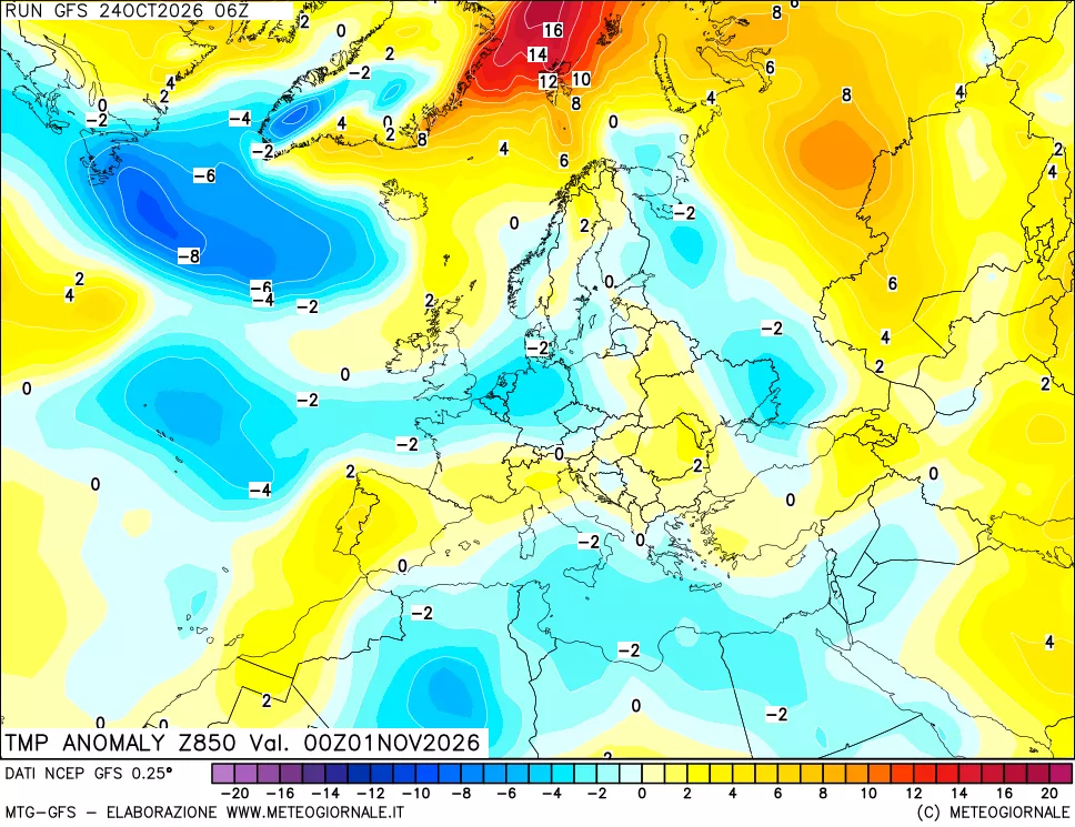 mappa 850 hPa Temp Anomaly vs Cli.No 1981-2010