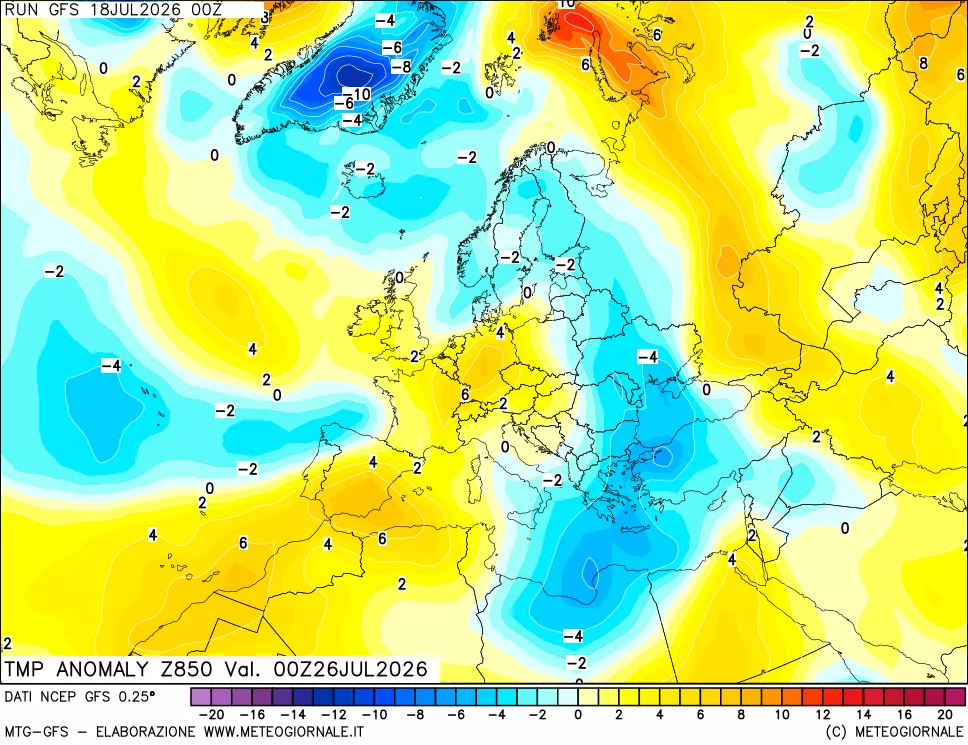 mappa 850 hPa Temp Anomaly vs Cli.No 1981-2010