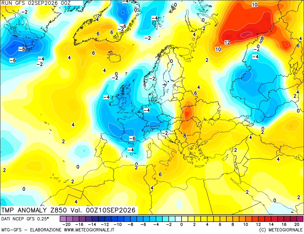 mappa 850 hPa Temp Anomaly vs Cli.No 1981-2010