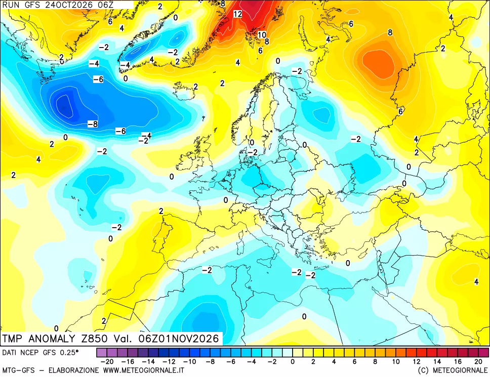 mappa 850 hPa Temp Anomaly vs Cli.No 1981-2010