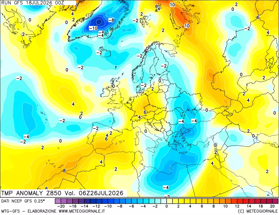 mappa 850 hPa Temp Anomaly vs Cli.No 1981-2010