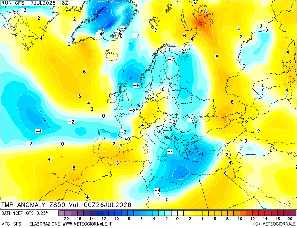 mappa 850 hPa Temp Anomaly vs Cli.No 1981-2010