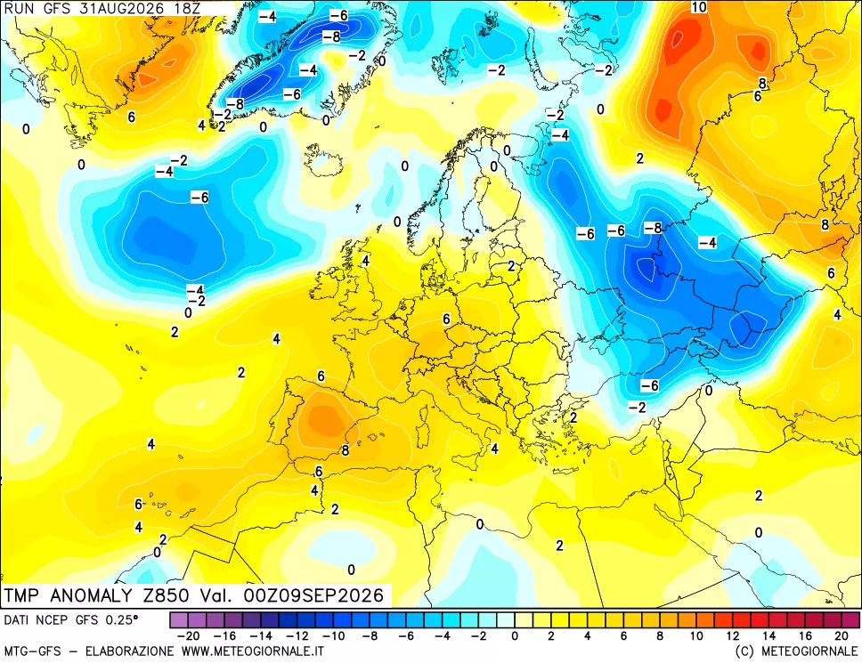 mappa 850 hPa Temp Anomaly vs Cli.No 1981-2010
