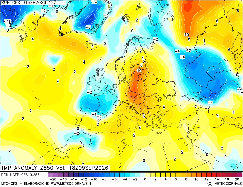 mappa 850 hPa Temp Anomaly vs Cli.No 1981-2010