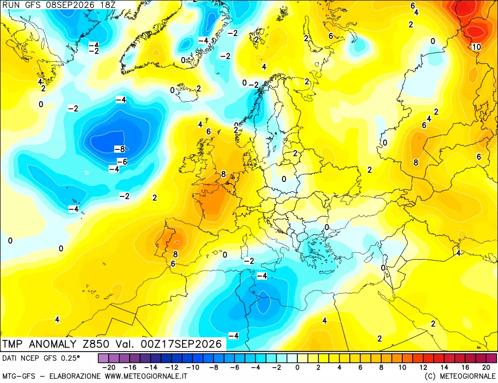 mappa 850 hPa Temp Anomaly vs Cli.No 1981-2010