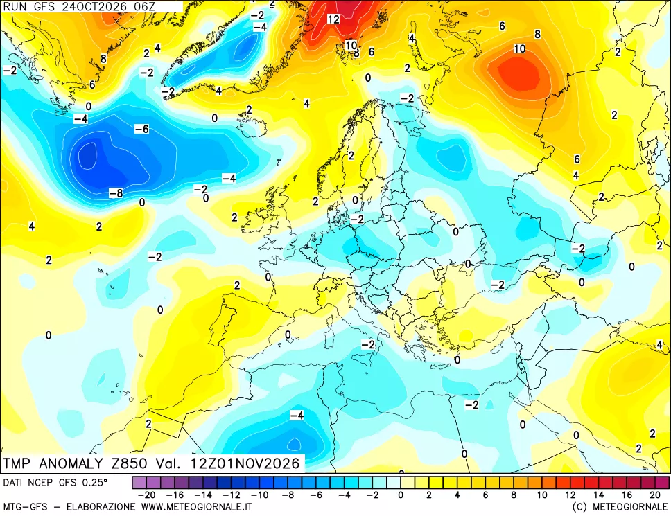 mappa 850 hPa Temp Anomaly vs Cli.No 1981-2010