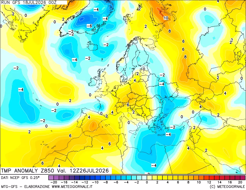 mappa 850 hPa Temp Anomaly vs Cli.No 1981-2010