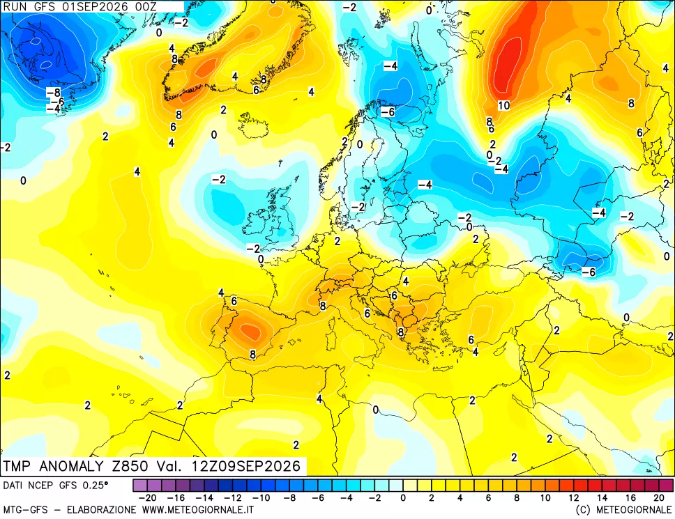 mappa 850 hPa Temp Anomaly vs Cli.No 1981-2010