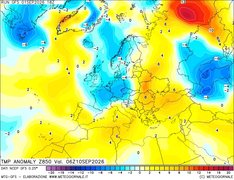mappa 850 hPa Temp Anomaly vs Cli.No 1981-2010