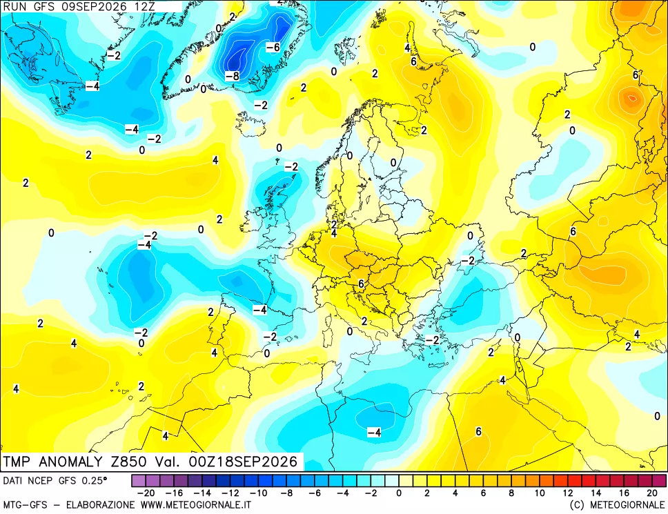 mappa 850 hPa Temp Anomaly vs Cli.No 1981-2010