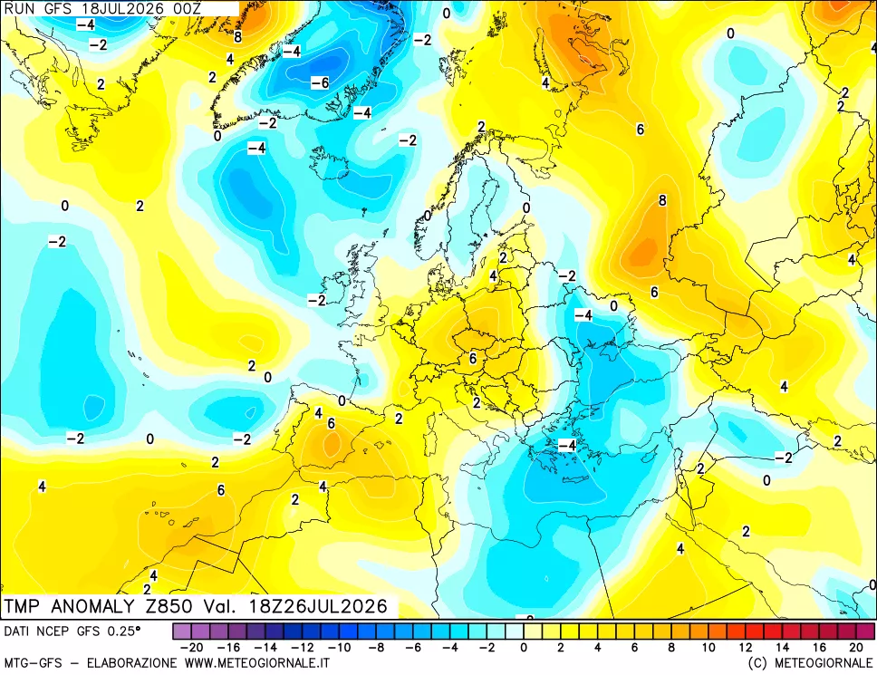 mappa 850 hPa Temp Anomaly vs Cli.No 1981-2010
