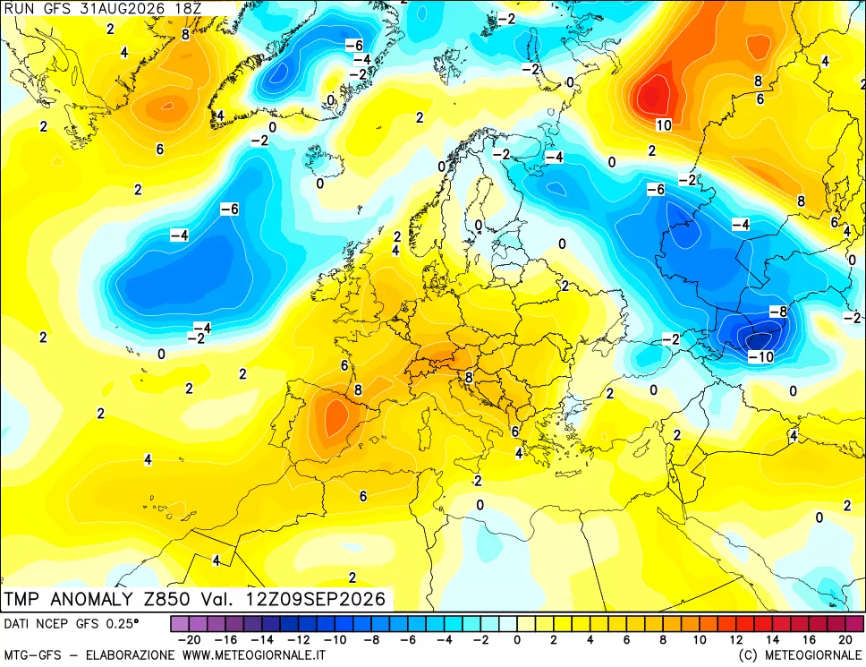 mappa 850 hPa Temp Anomaly vs Cli.No 1981-2010