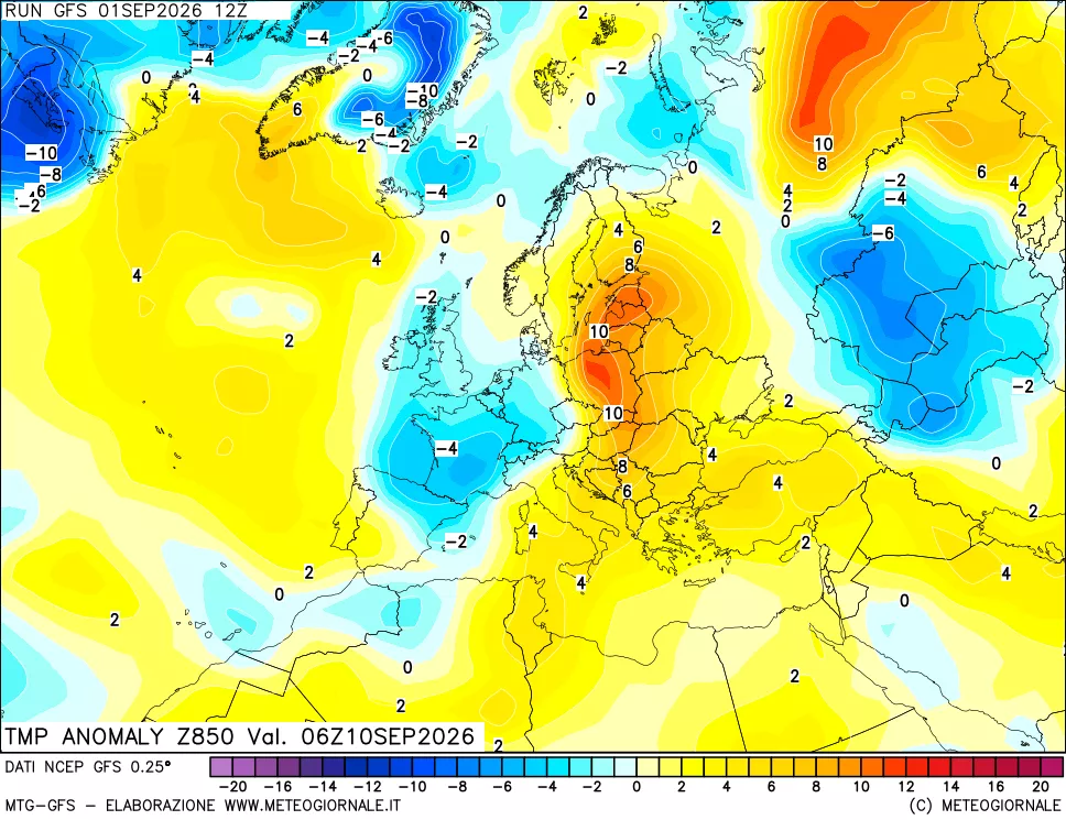 mappa 850 hPa Temp Anomaly vs Cli.No 1981-2010