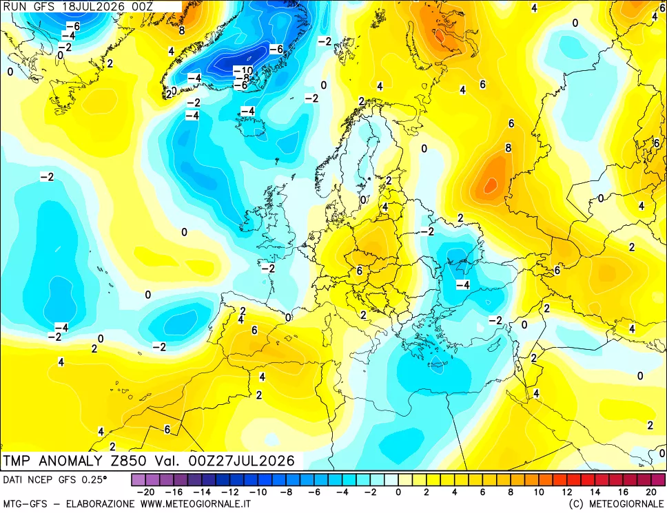 mappa 850 hPa Temp Anomaly vs Cli.No 1981-2010