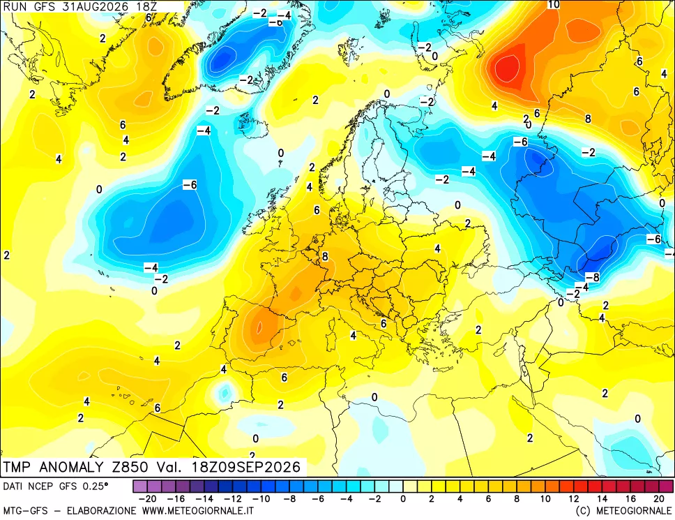 mappa 850 hPa Temp Anomaly vs Cli.No 1981-2010
