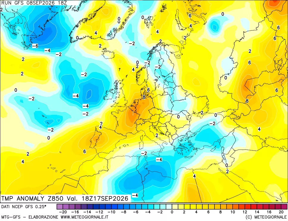 mappa 850 hPa Temp Anomaly vs Cli.No 1981-2010