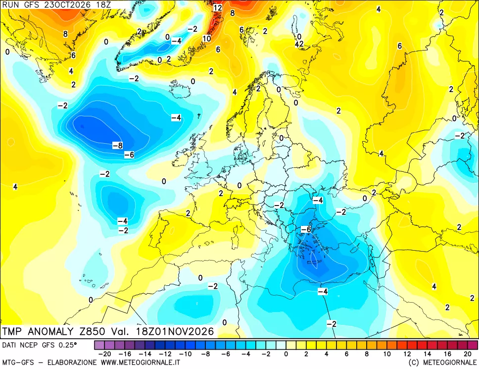 mappa 850 hPa Temp Anomaly vs Cli.No 1981-2010