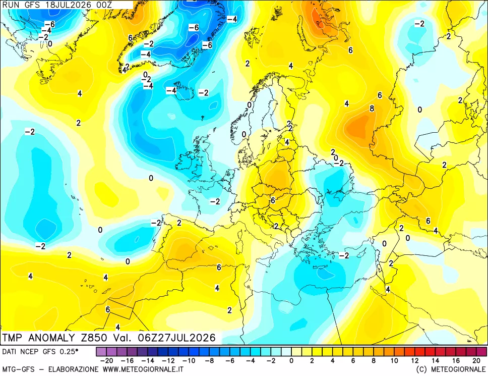 mappa 850 hPa Temp Anomaly vs Cli.No 1981-2010