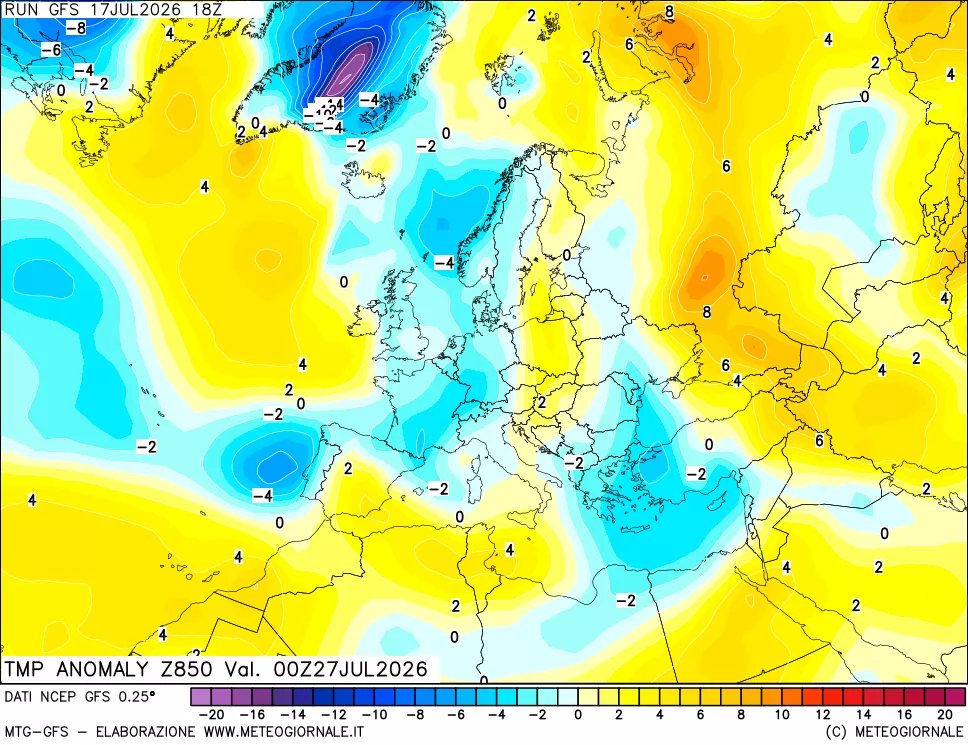 mappa 850 hPa Temp Anomaly vs Cli.No 1981-2010