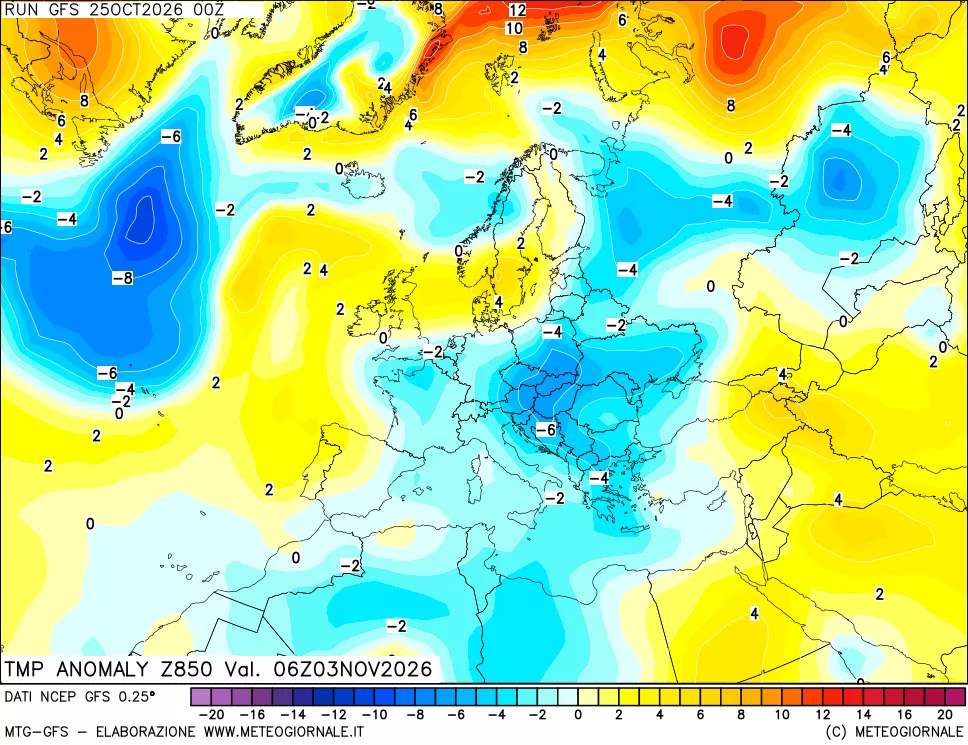 mappa 850 hPa Temp Anomaly vs Cli.No 1981-2010