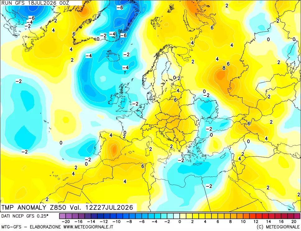 mappa 850 hPa Temp Anomaly vs Cli.No 1981-2010