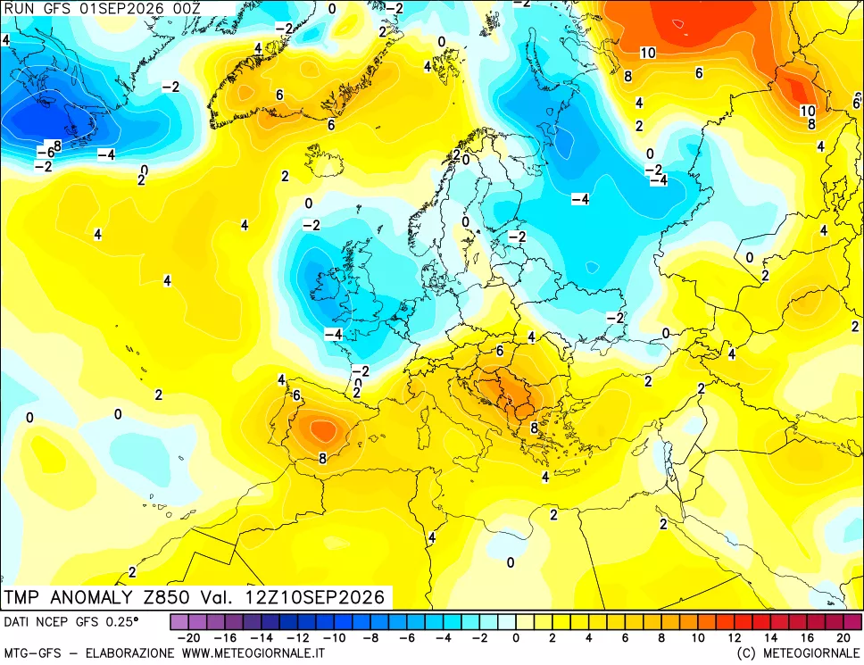 mappa 850 hPa Temp Anomaly vs Cli.No 1981-2010