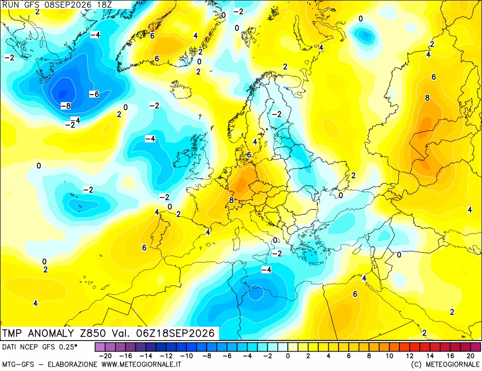 mappa 850 hPa Temp Anomaly vs Cli.No 1981-2010