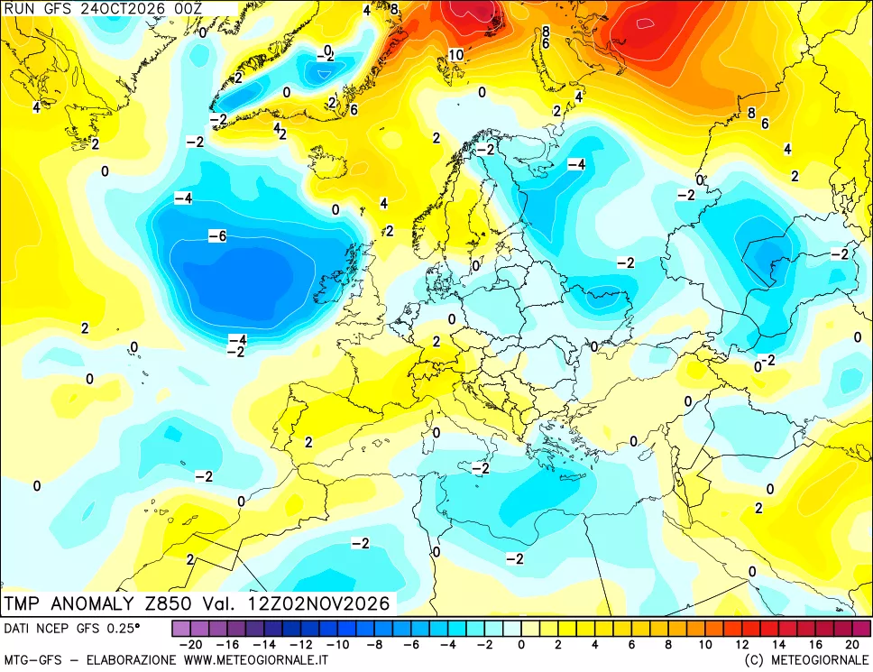 mappa 850 hPa Temp Anomaly vs Cli.No 1981-2010