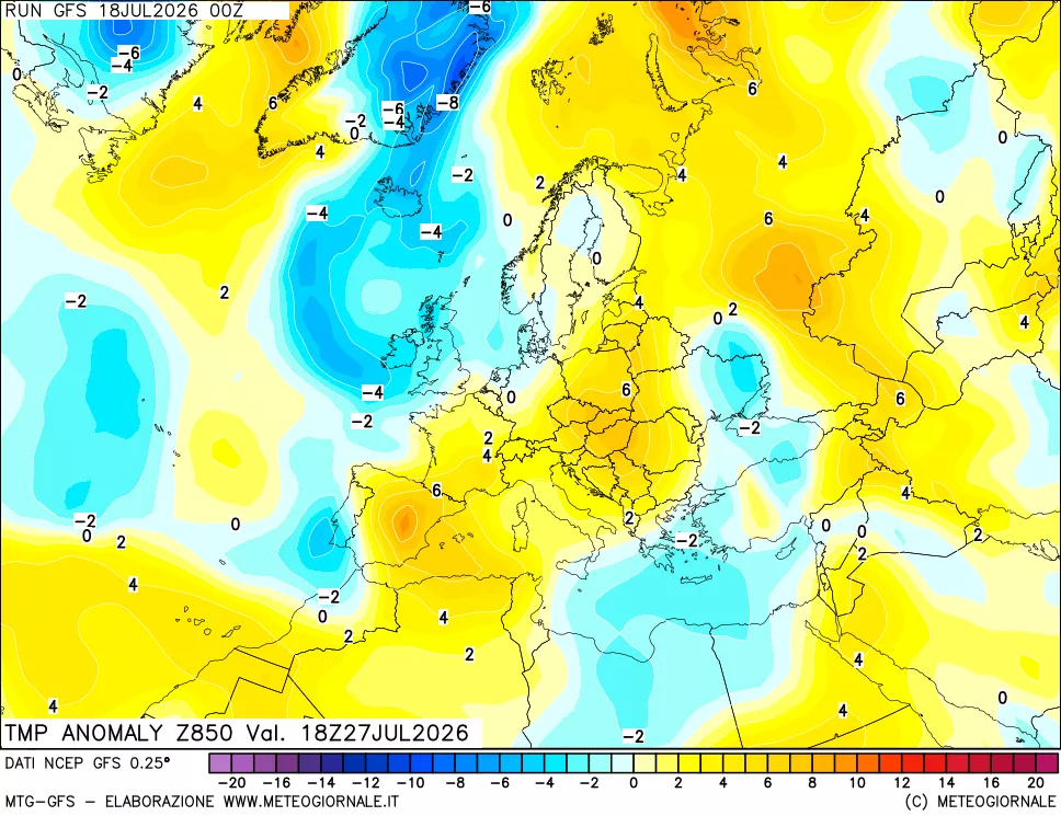 mappa 850 hPa Temp Anomaly vs Cli.No 1981-2010