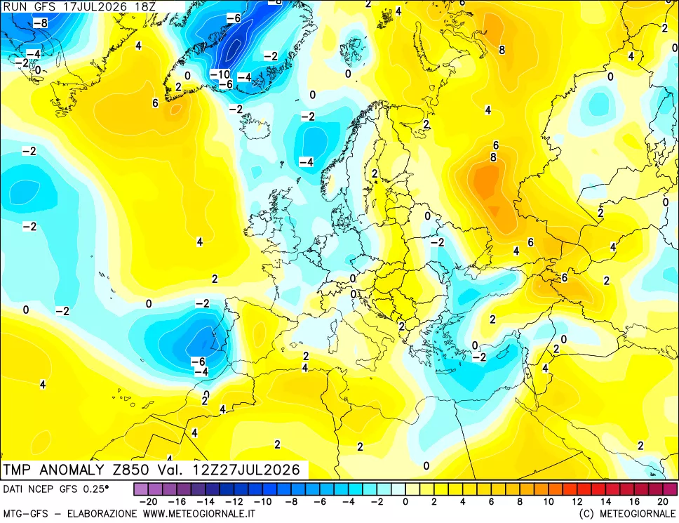 mappa 850 hPa Temp Anomaly vs Cli.No 1981-2010