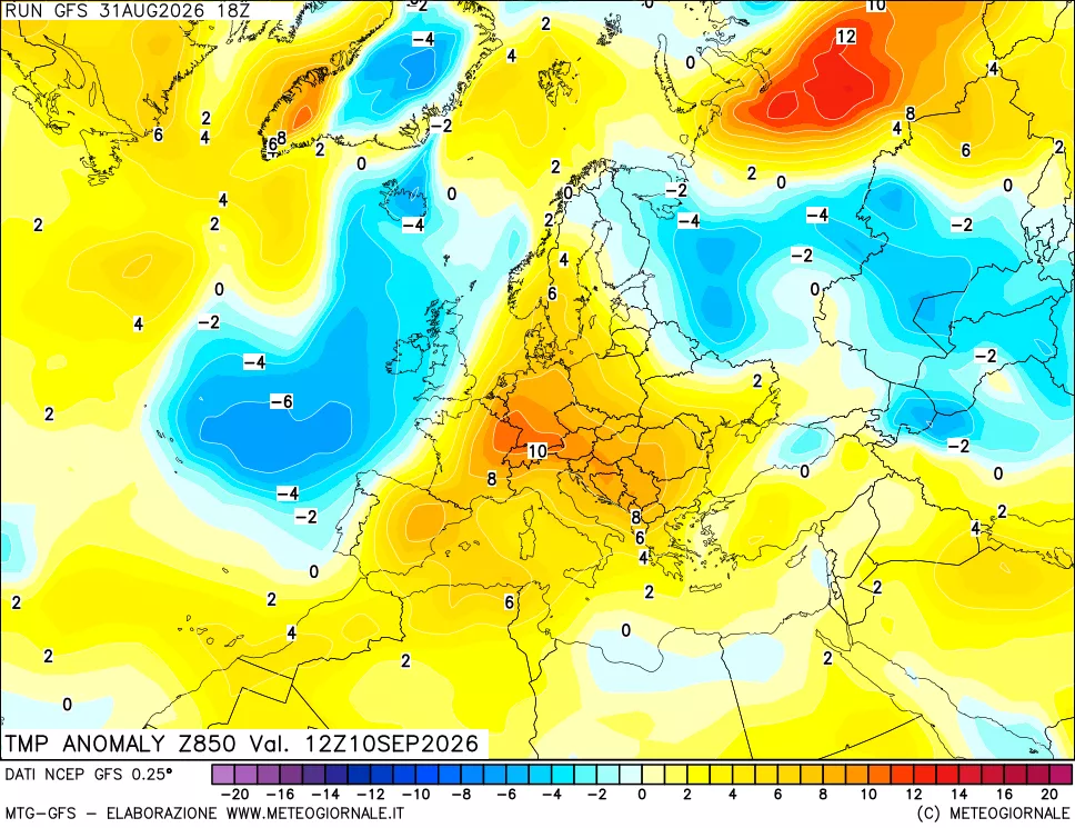 mappa 850 hPa Temp Anomaly vs Cli.No 1981-2010