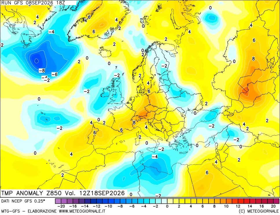 mappa 850 hPa Temp Anomaly vs Cli.No 1981-2010