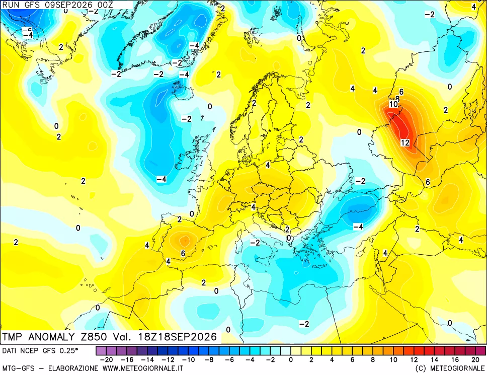 mappa 850 hPa Temp Anomaly vs Cli.No 1981-2010