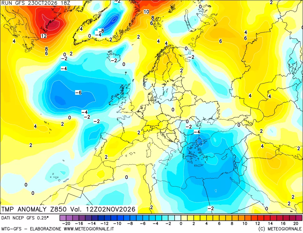 mappa 850 hPa Temp Anomaly vs Cli.No 1981-2010
