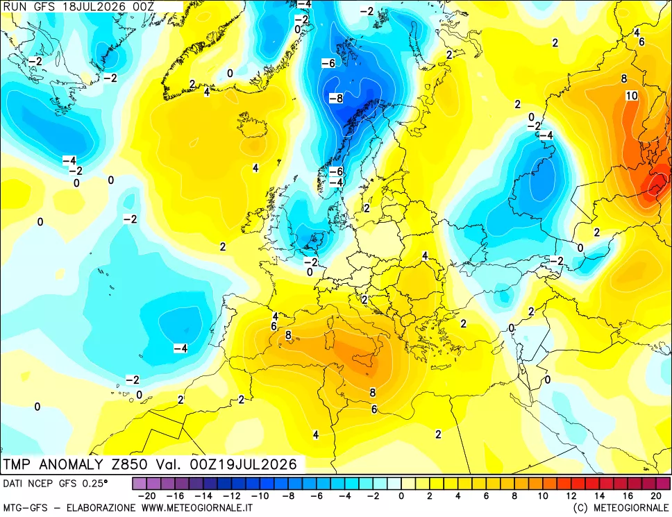 mappa 850 hPa Temp Anomaly vs Cli.No 1981-2010