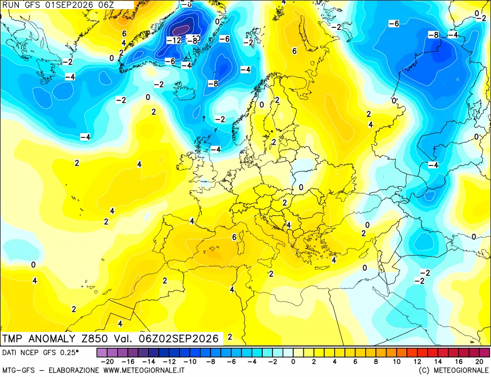 mappa 850 hPa Temp Anomaly vs Cli.No 1981-2010