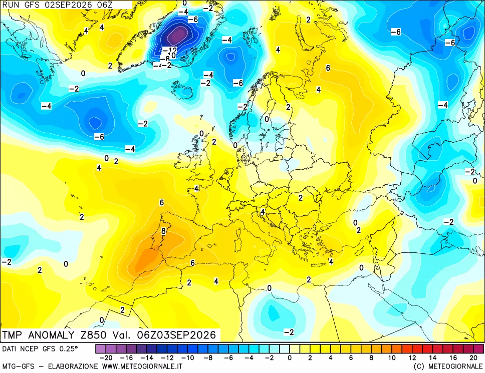 mappa 850 hPa Temp Anomaly vs Cli.No 1981-2010