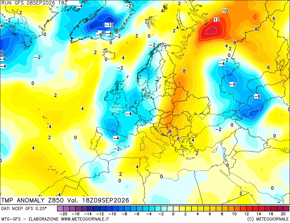mappa 850 hPa Temp Anomaly vs Cli.No 1981-2010