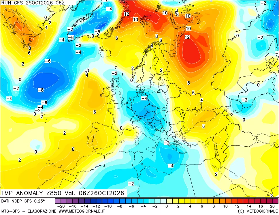 mappa 850 hPa Temp Anomaly vs Cli.No 1981-2010