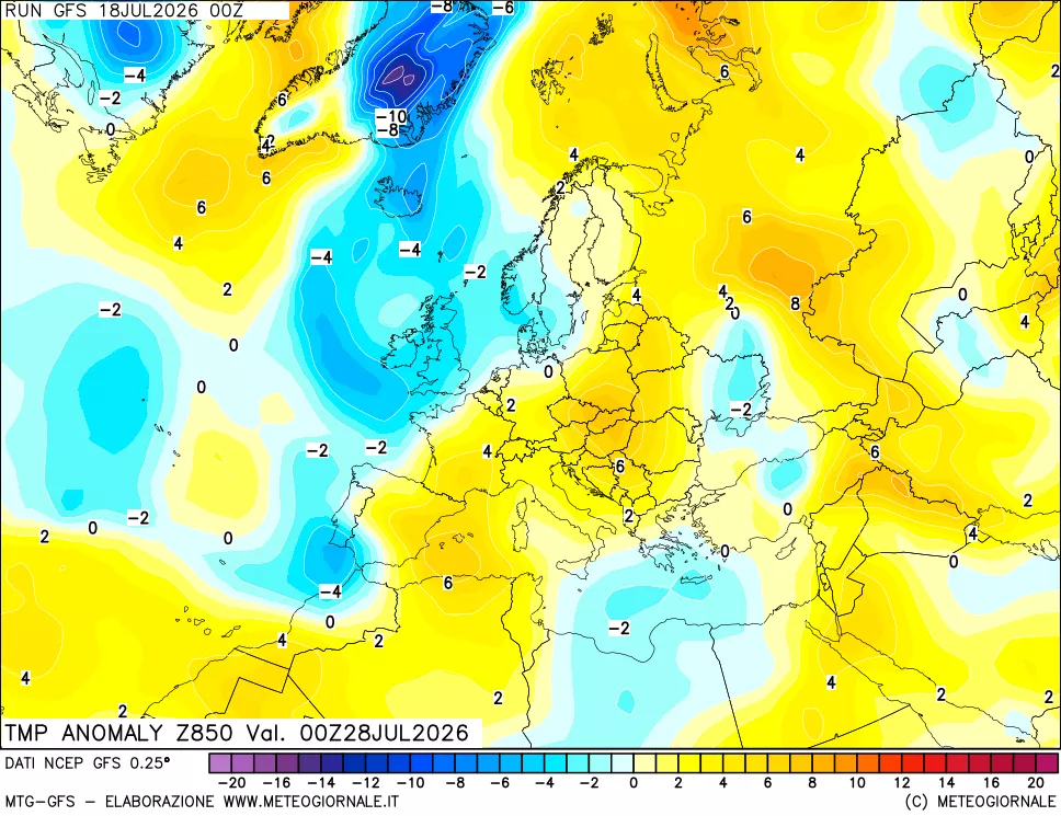 mappa 850 hPa Temp Anomaly vs Cli.No 1981-2010