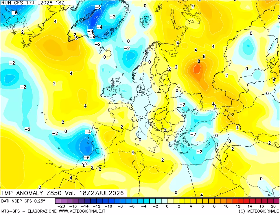 mappa 850 hPa Temp Anomaly vs Cli.No 1981-2010