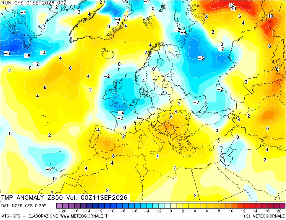 mappa 850 hPa Temp Anomaly vs Cli.No 1981-2010