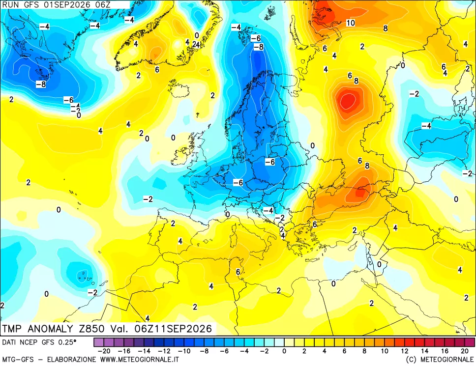mappa 850 hPa Temp Anomaly vs Cli.No 1981-2010