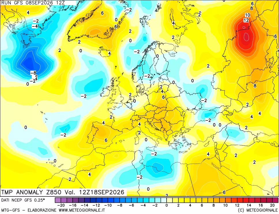 mappa 850 hPa Temp Anomaly vs Cli.No 1981-2010